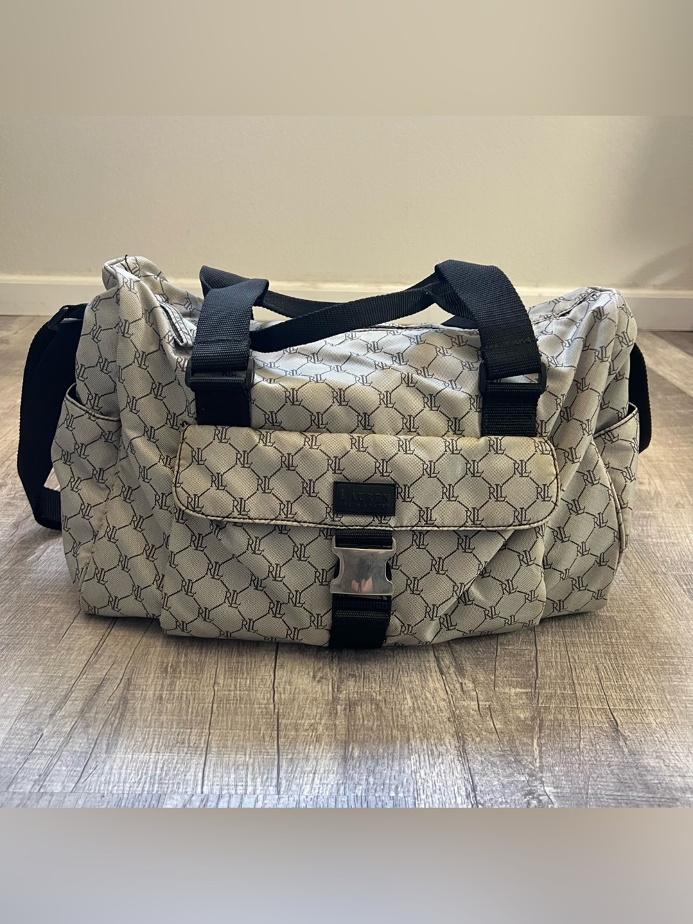 Lauren Ralph Lauren RL Logo Nylon Tote Duffle Travel Bag Canvas Handles